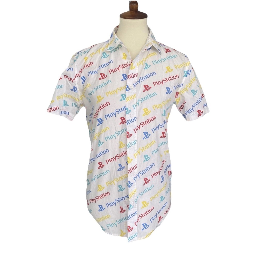 Play Station Mens Shirt Size Small Button-Down Short Sleeve Cotton Logo Collared